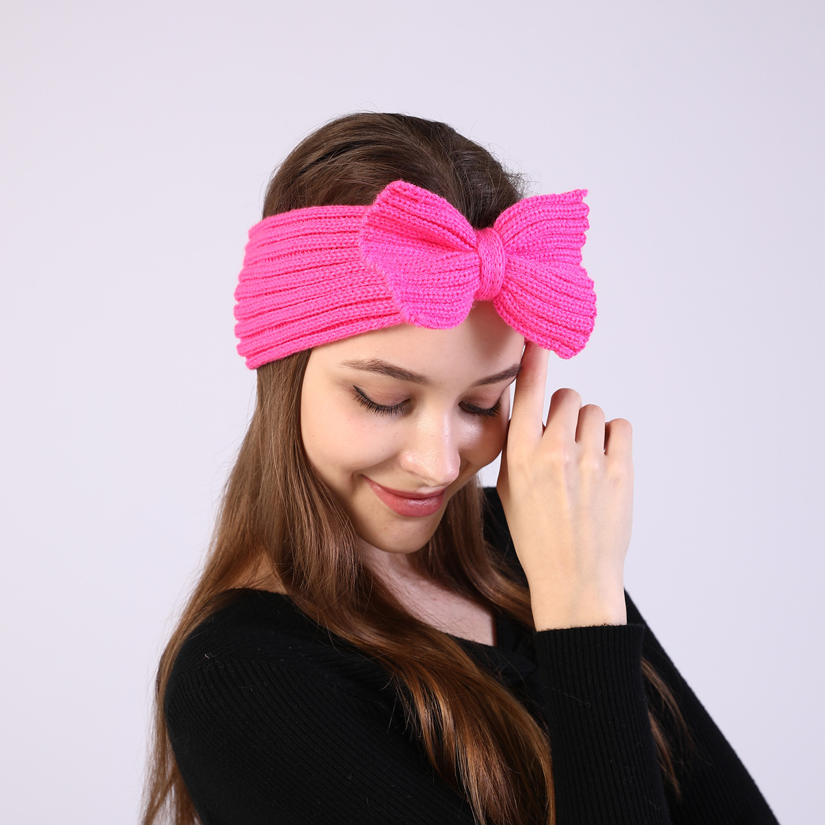 欧美外贸新款蝴蝶结针织发带秋冬女士发饰头套 弹性毛线保暖发箍