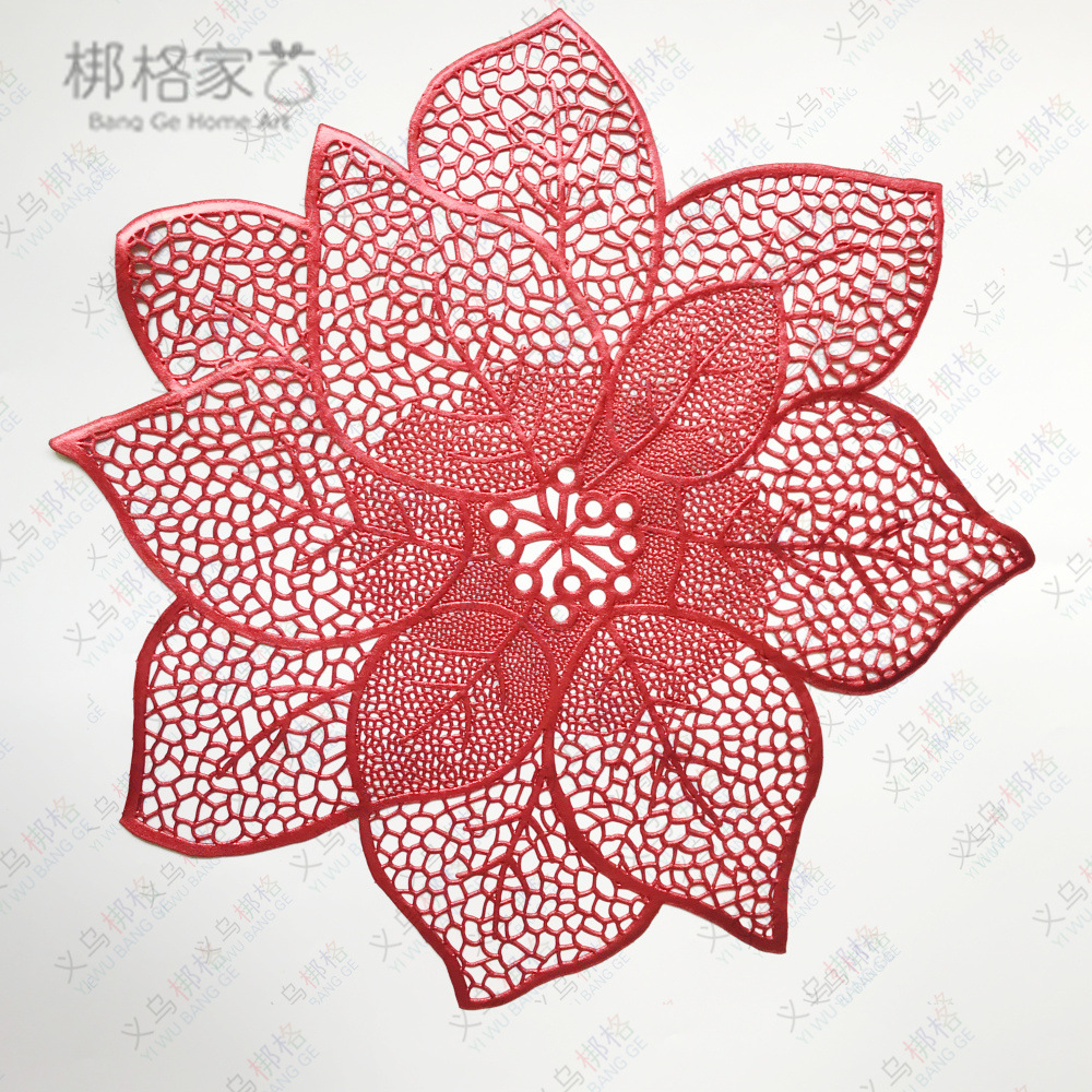 欧式荷花镂空莲花纯色pvc西餐垫紫金花圣诞节装饰桌垫隔热垫大红