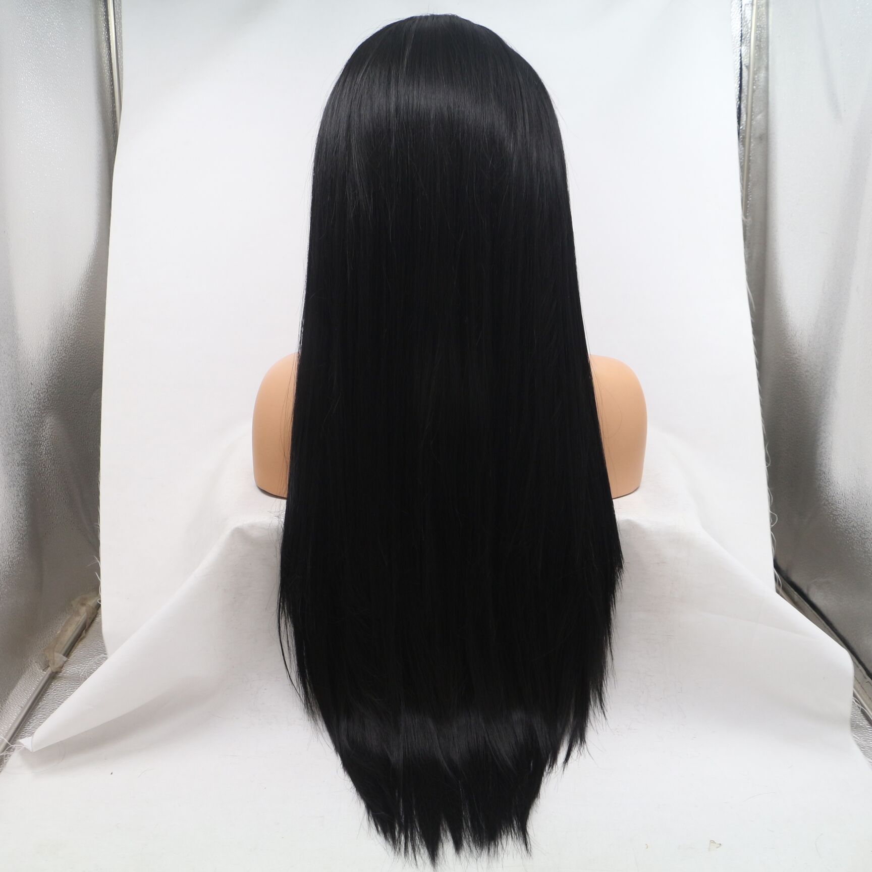 欧美新款非洲黑长直发高温丝女化纤假发前蕾丝头套straight hair