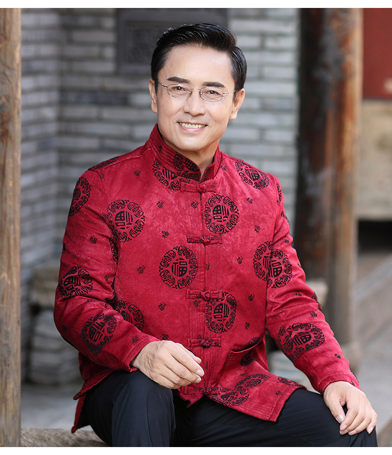 批发舒适保暖中老年情侣唐装外套新款爸爸妈妈装生日过寿印花唐装