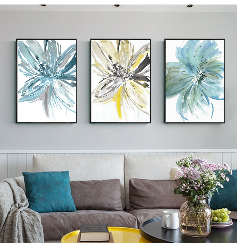 抽象现代客厅装饰画背景墙挂画水彩花卉手绘油画北欧轻奢玄关壁画