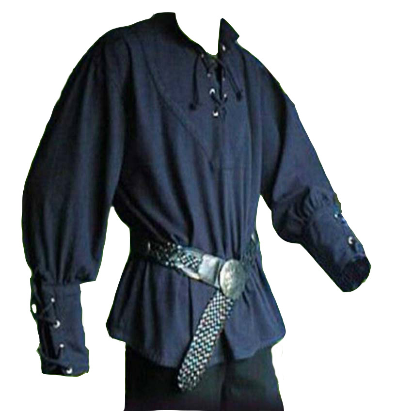 欧美wish中世纪服装男士复古立领绑带宽松上衣au3822表演服