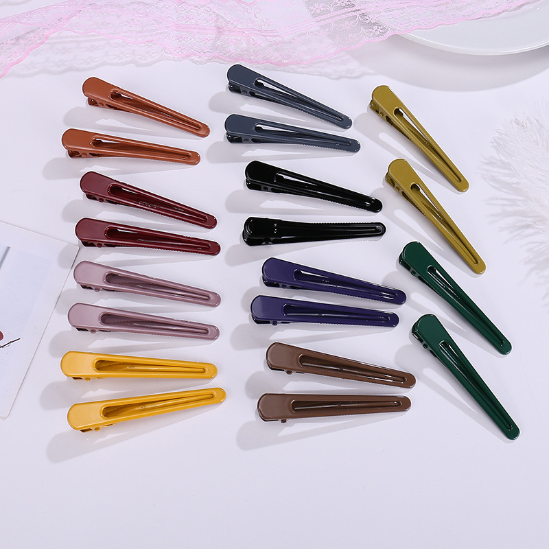 韩版头饰简约莫兰迪发夹百搭烤漆刘海边夹鸭嘴夹金属碎发边夹批发