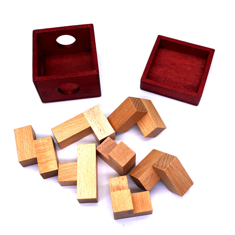 木制益智玩具孔明锁鲁班锁方锁索玛立方盒装立方体榉木大号奇妙盒