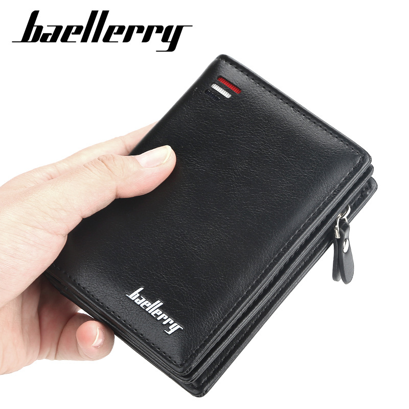 Baellerry New Men's Wallet Zipper Short Wallet Multiple Card Slots Fashion Vertical Mini Coin Purse Men