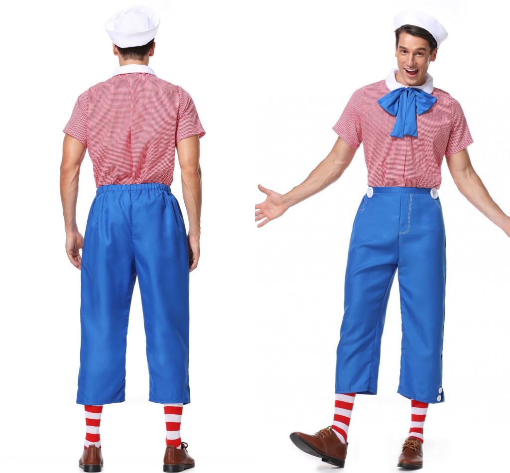 新款万圣节服装条纹海军水手套装男成人cosplay角色扮演话剧服男