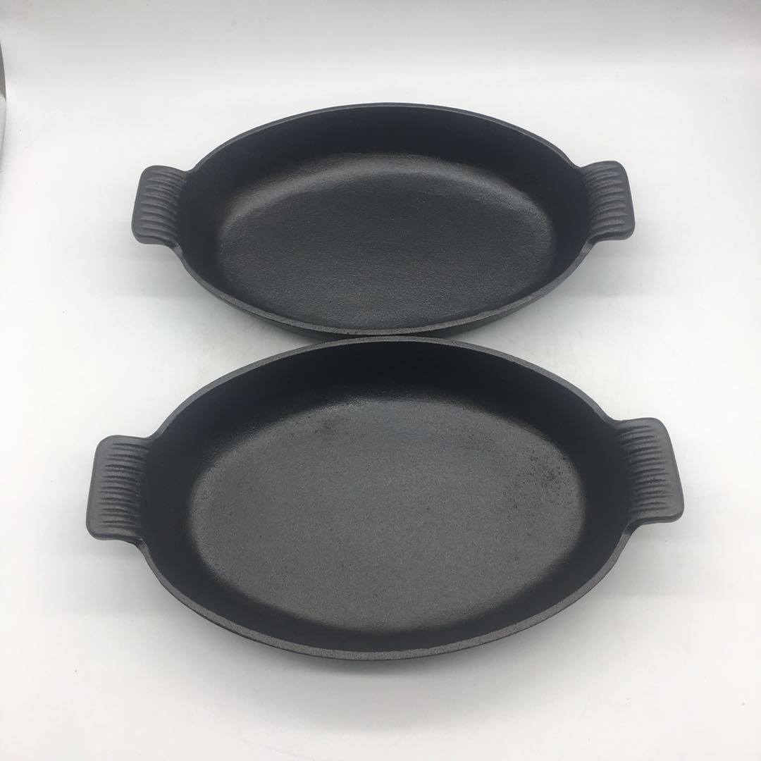 厂家直销燃气电磁炉通用铸铁鱼盘烧烤盘椭圆煎锅双耳煎盘