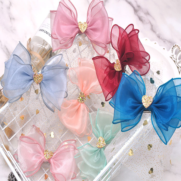 韩版儿童发饰 雪纱蝴蝶结发夹 女童发卡女孩边夹公主头花头饰