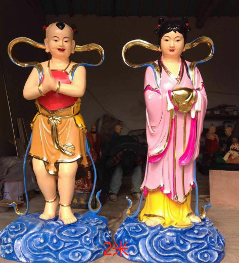 善财童子神像图片善财龙女佛像金童玉女图片树脂玻璃钢彩绘贴金