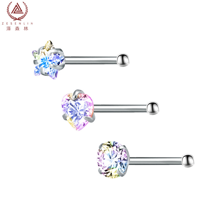 Cross-Border Hot Selling 316 Stainless Steel Nose Ring Multi-Functional Zircon Nose Stud Earrings Titanium Steel Universal Ring Factory Direct Supply