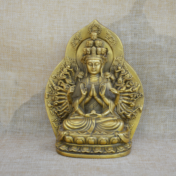 精工纯铜千手观音菩萨佛像摆件家居风水供奉属鼠守护神本命佛