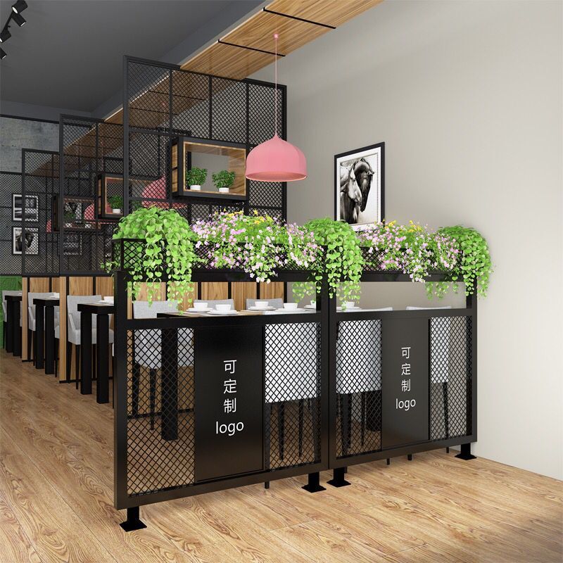 工业风餐厅卡座矮隔断客厅绿植花架铁艺围栏酒吧办公室屏风装饰网