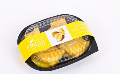 水果标签金枕头榴莲贴 不干胶榴莲干挠肉果切盒长条贴纸高档标签