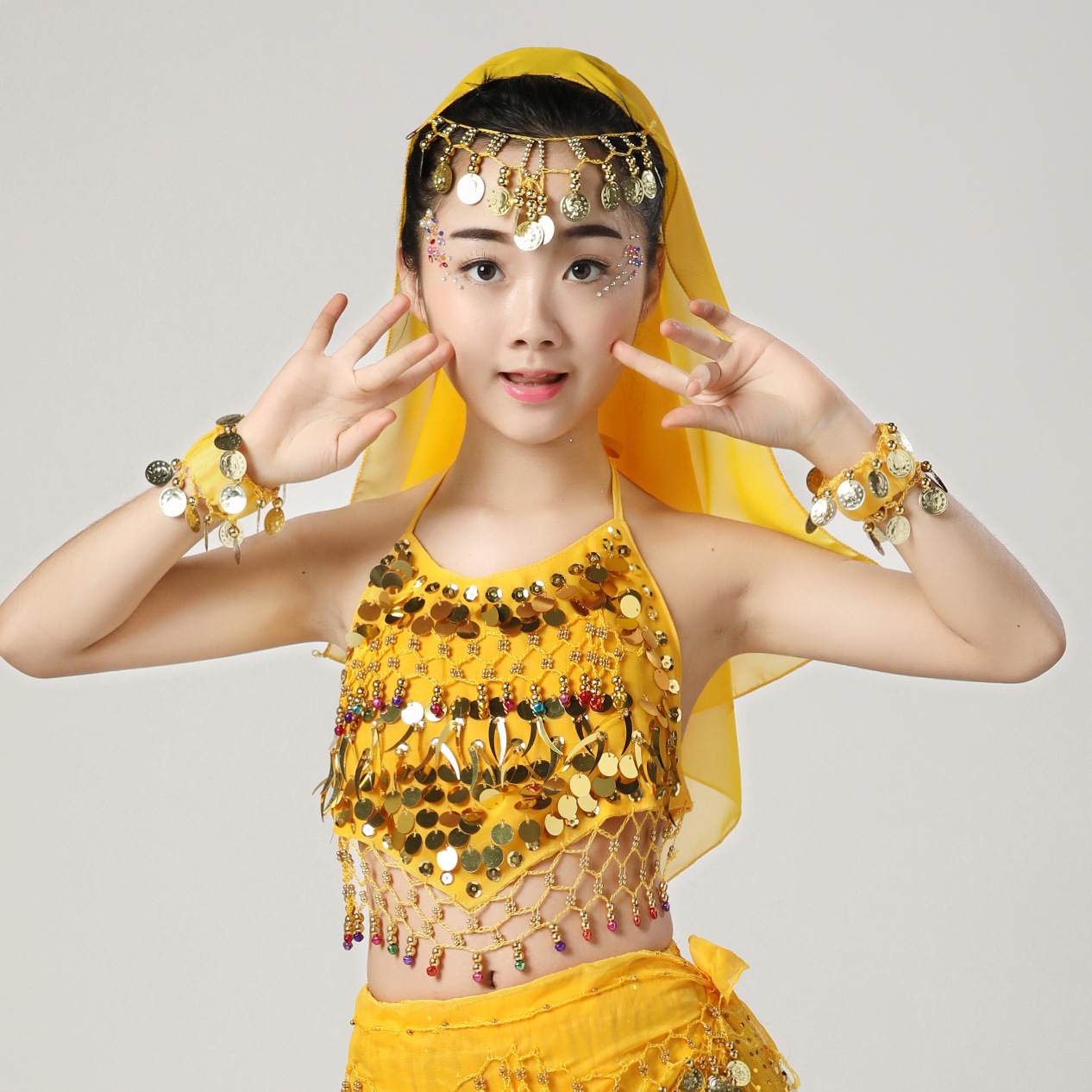 新款儿童肚皮舞服装 练习少儿印度舞蹈表演出服小孩辣椒肚兜上衣