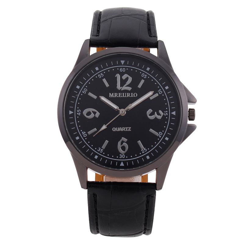 跨境爆款外贸出口数字男士手表男表黑色休闲皮带石英厂家现货批发