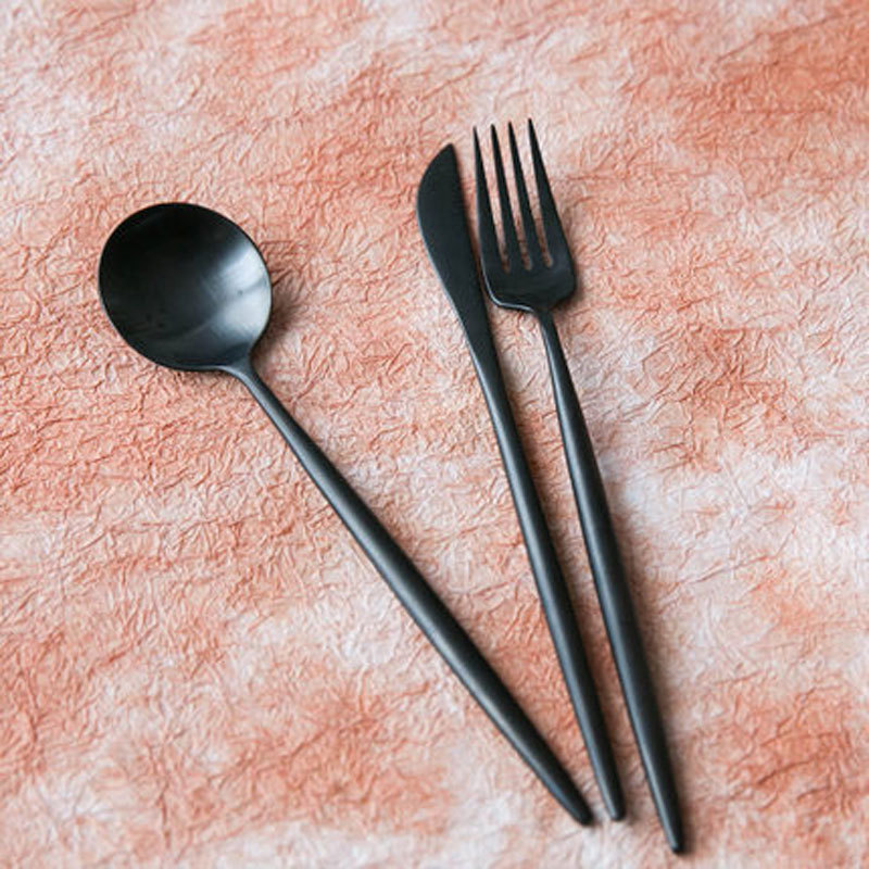 不锈钢哑光黑色刀叉勺筷子三件套西餐餐具牛排刀叉筷酒店礼品餐具