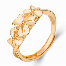 韩版时尚优雅花朵指环送礼结婚镀金戒指女越南镀金黄铜镀金指环