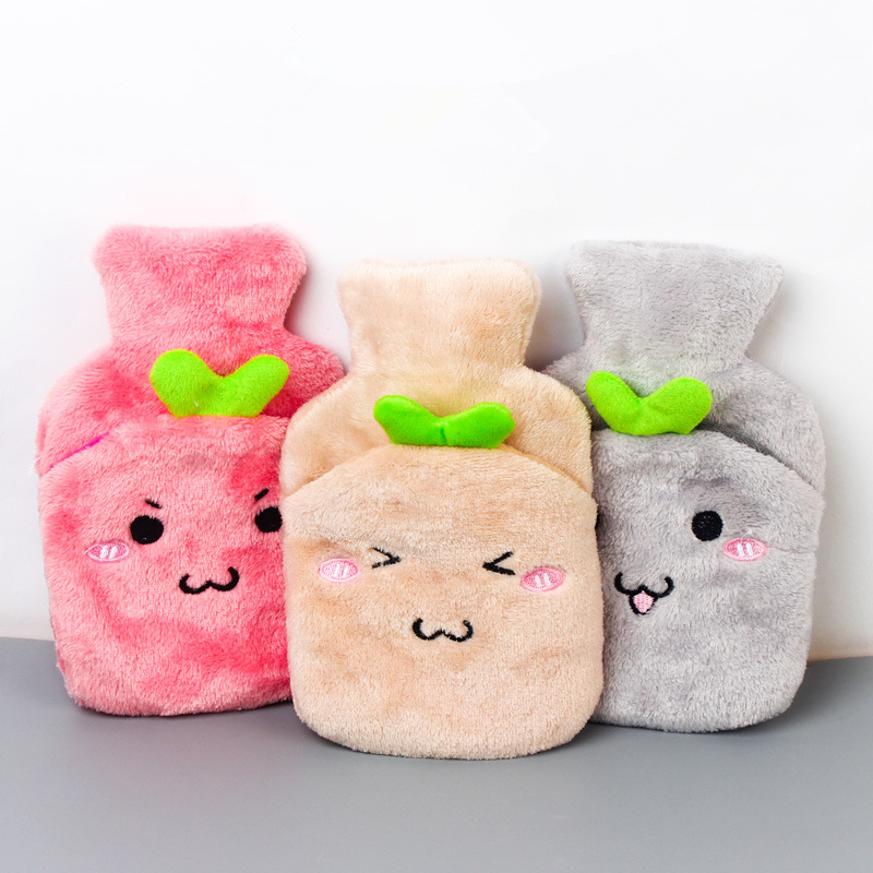 带布套冲水热水袋小豆芽绒布可爱学生暖水袋小表情防爆防烫暖手宝