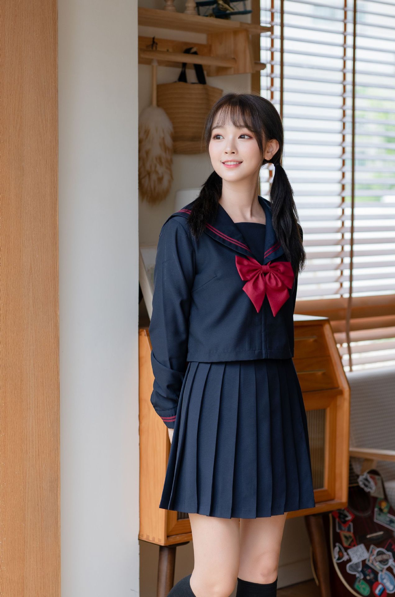 jk制服正统赤二本不良基础款黑色衣身水手服学生校班服中长裙套装