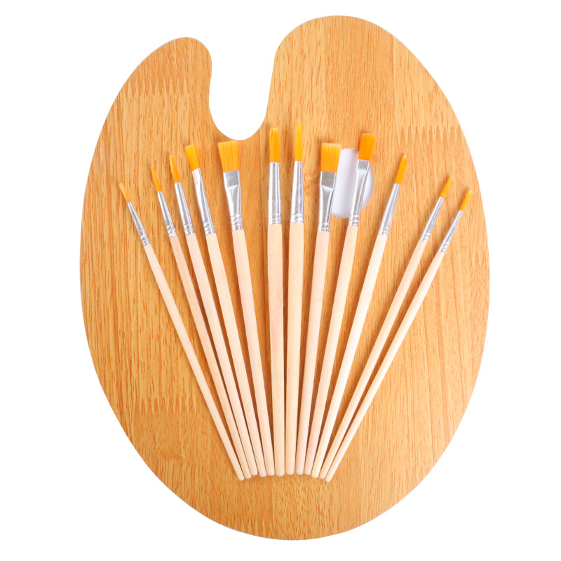 木质油画笔画板套装 12支尼龙毛排笔丙烯颜料画笔手绘墙绘笔刷
