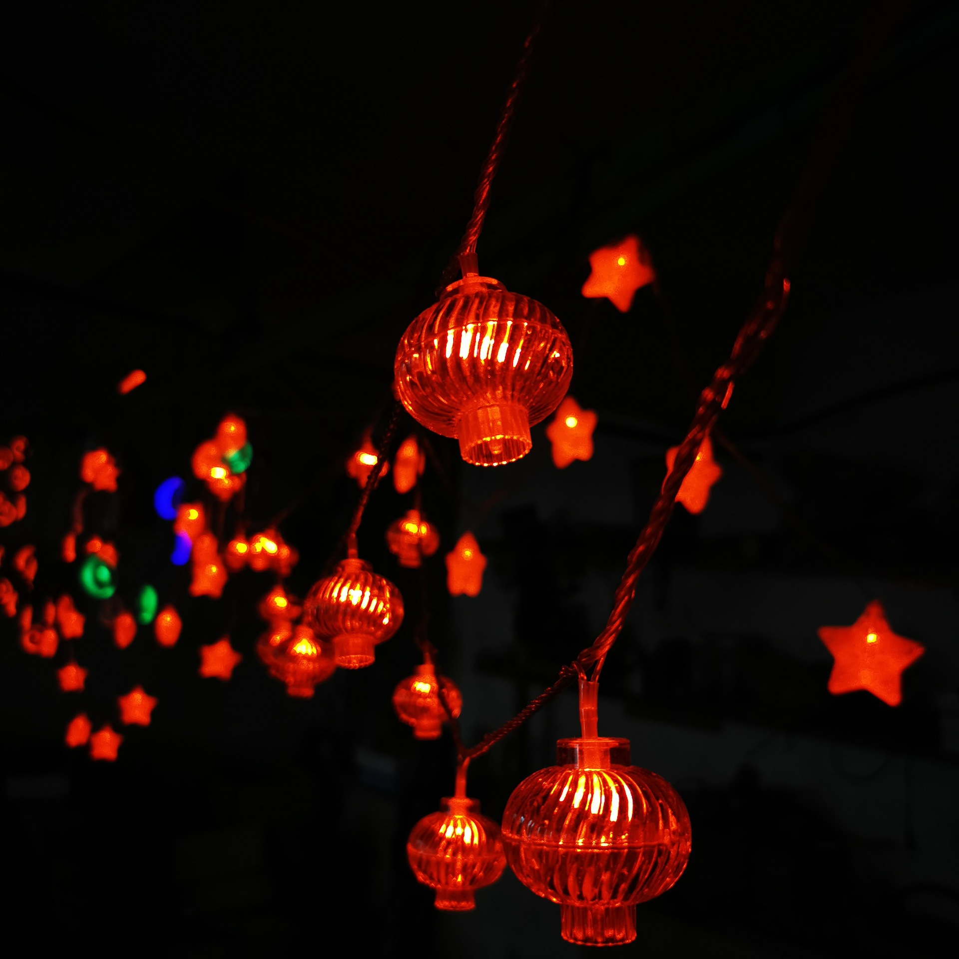 led灯串红灯笼裂纹星星灯春节元宵节装饰用品喜庆小彩灯厂家批发