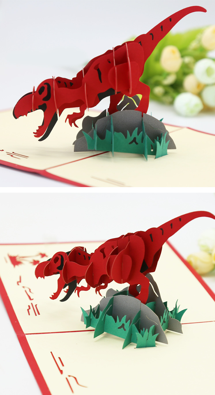 厂家供应卡通恐龙3d立体贺卡可爱创意纸雕贺卡儿童生日卡片定制