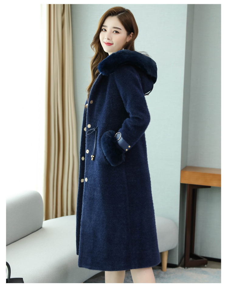 黄金貂绒大衣女2019秋冬新款连帽狐狸毛领气质长款水貂绒皮草外套