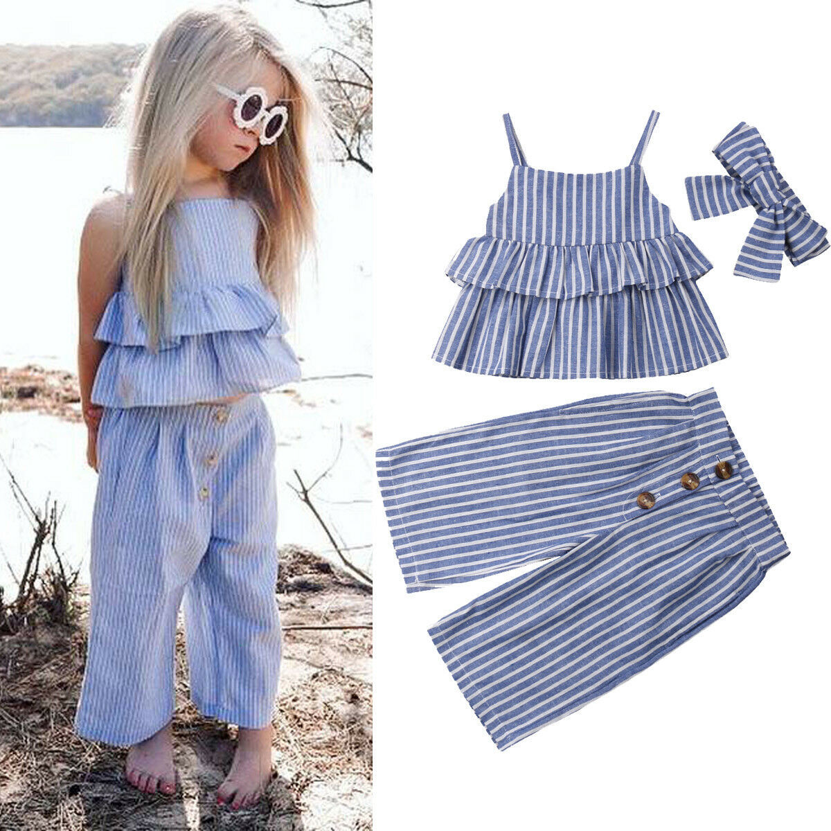 跨境爆款外贸欧美亚马逊ins爆款女童儿童吊带套装