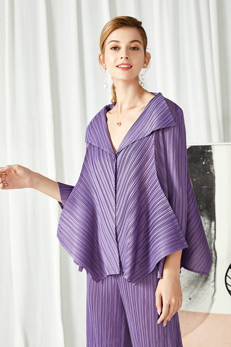 女装上衣外套春秋欧美三宅一粒扣不规则宽松气质个性褶皱斗篷开衫