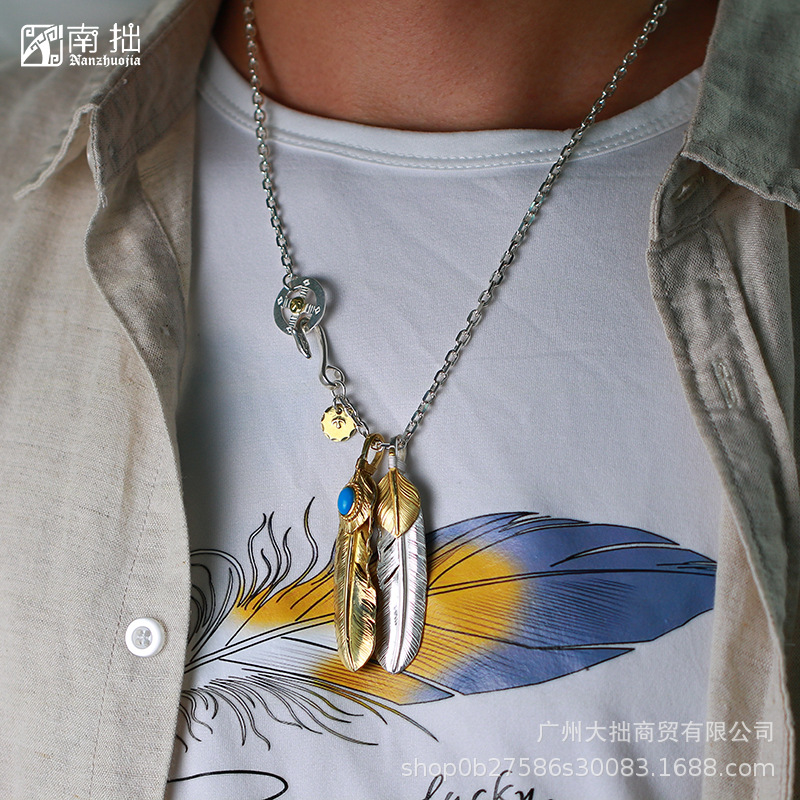 南拙手工goros高桥吾郎松石羽毛项链925纯银男女潮牌goros个性