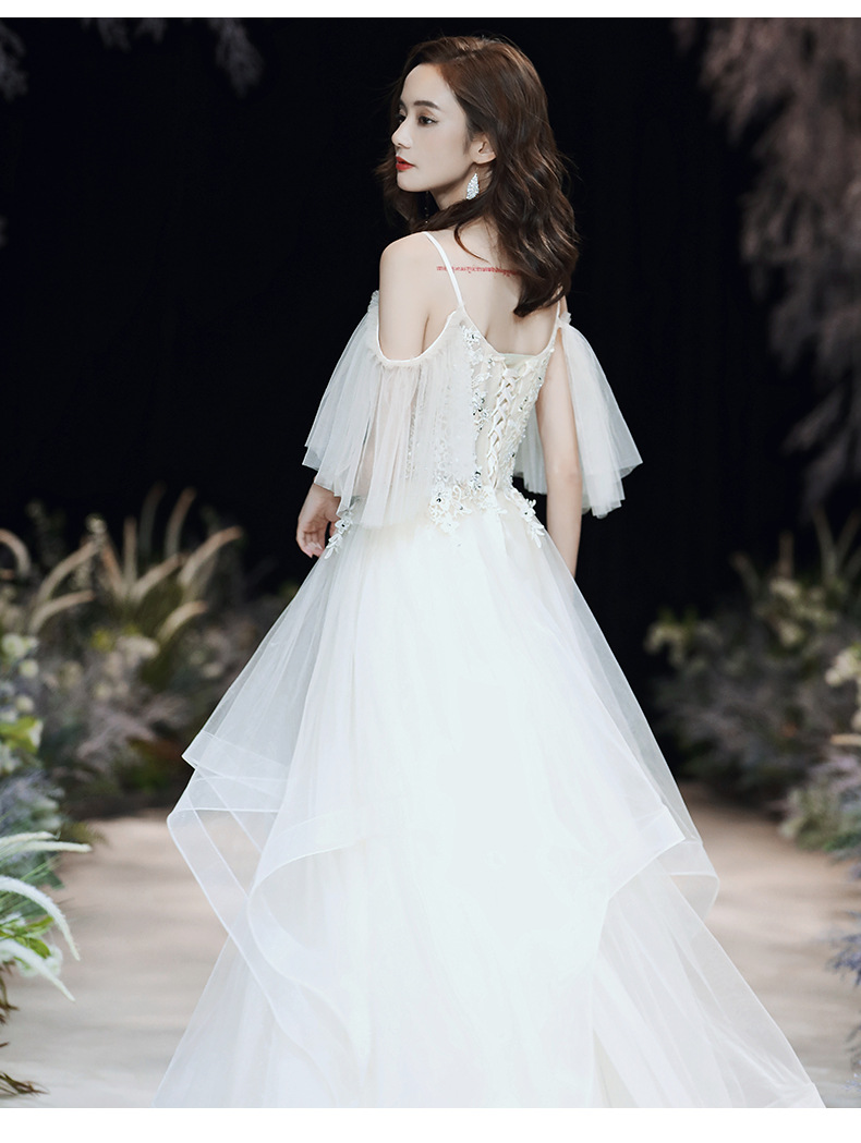 年会宴会高端晚礼服裙仙气飘纱学生梦幻森系白色大码长款轻婚纱女