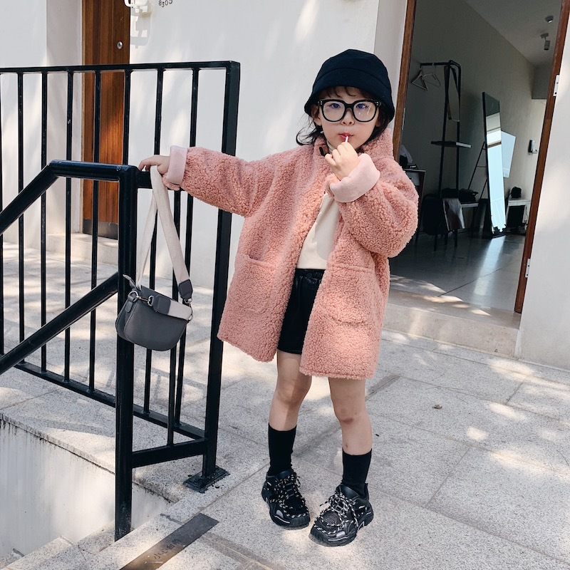 聪小妹秋冬儿童羊毛卷外套中长款女童韩版毛毛外套加厚长袖上衣潮