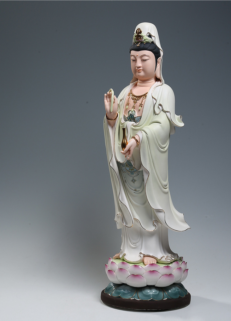 【上美】陶瓷26吋立全莲观音菩萨像彩绘佛像工艺品摆件精工彩站像