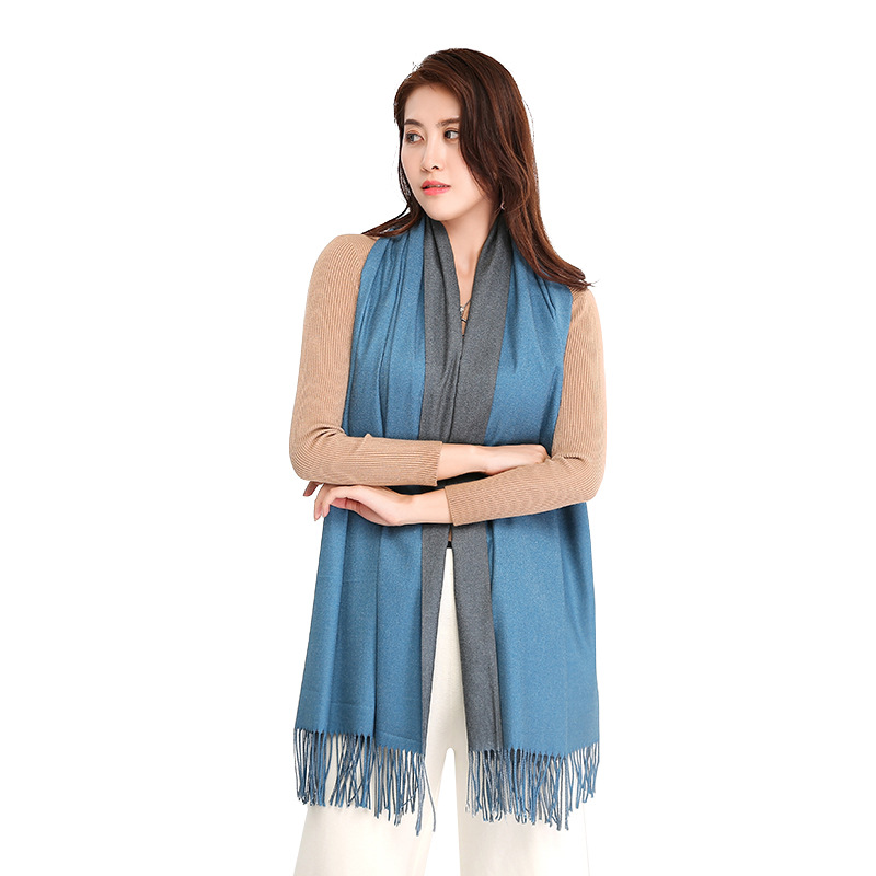 New Solid Color Women's Double-Sided Artificial Cashmere Scarf European and American Dual-Use Autumn and Winter Warm Tassel Shawl Wholesale