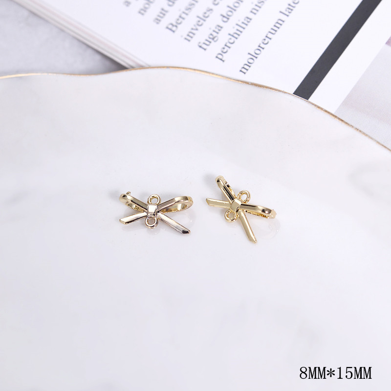 diy自制耳环饰品配件合金保色双吊蝴蝶结穿心吊坠 喜庆爱心挂件