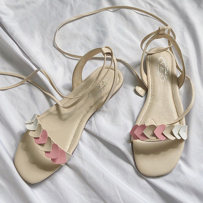 罗马平底绑带凉鞋女2019夏季新款网红ins百搭仙女风配裙子的女