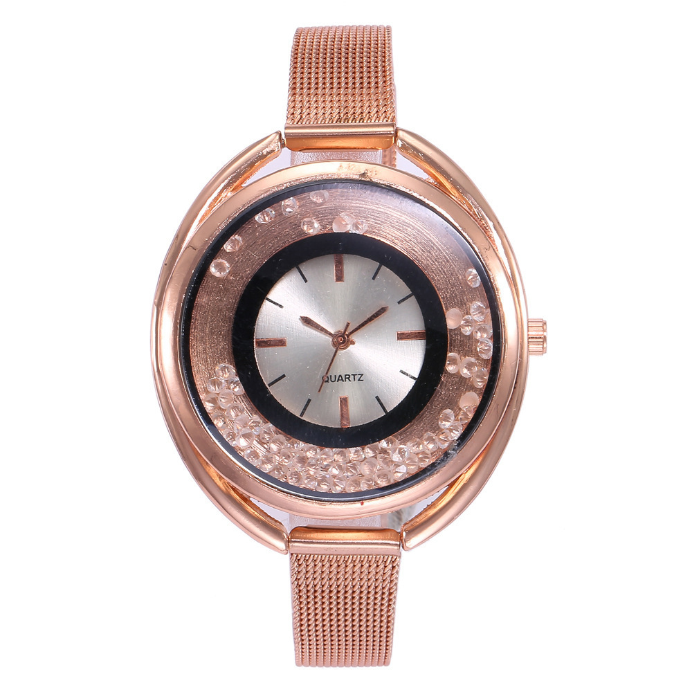 欧美热销细带大表盘流沙滚珠女士手表无logo高档女款水晶石英手表