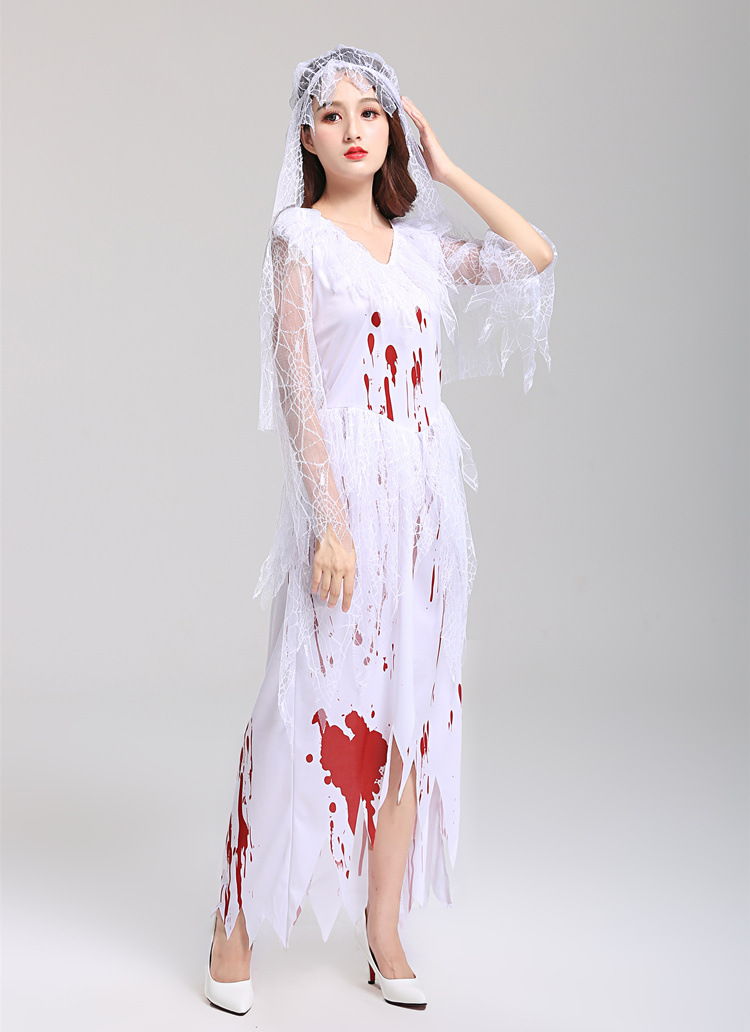 鬼新娘婚纱连衣裙幽灵女丧尸服装血腥护士医生化妆舞会演出蕾丝裙