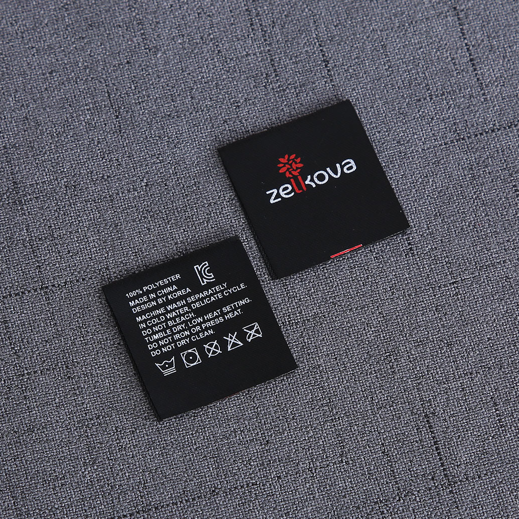 厂家批发服装家纺黑缎丝印水洗标 高档对折服装印唛