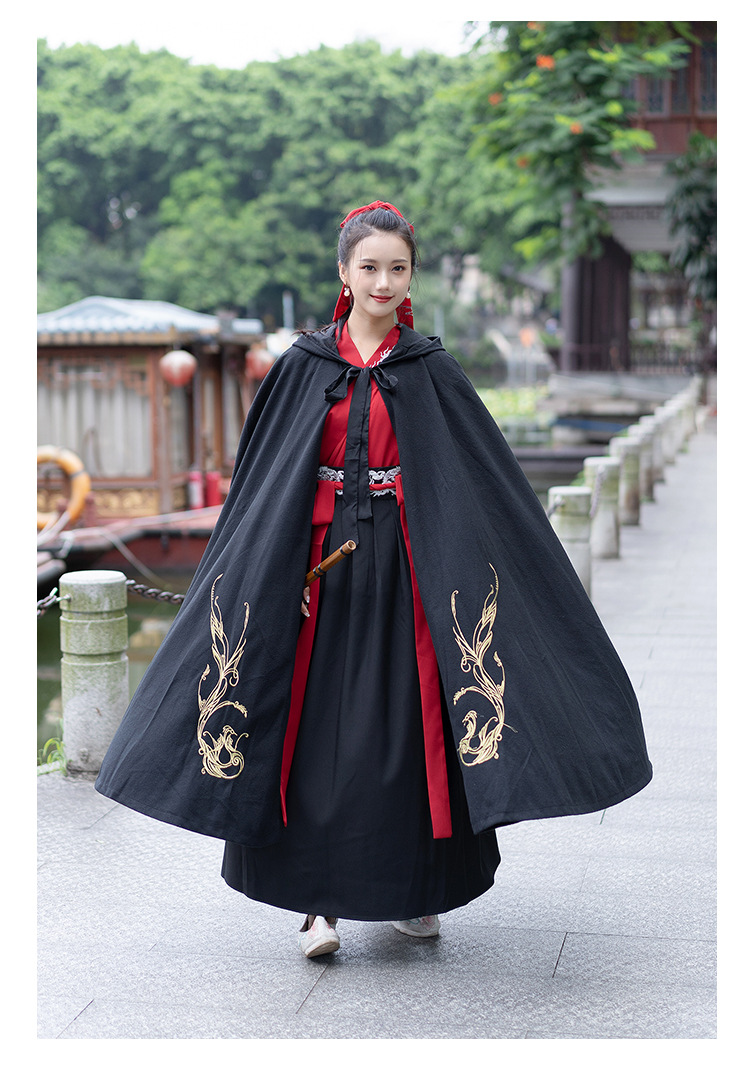 汉服女中国风冬季斗篷加绒保暖古风汉服周边毛呢连帽长披风中长款