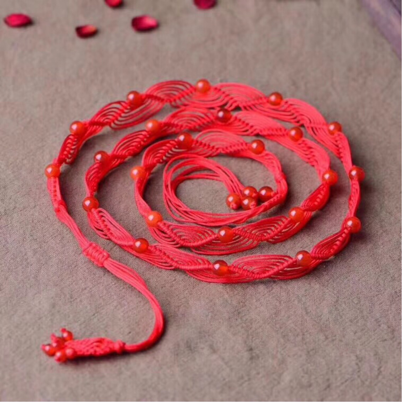 本命年腰链 本命年红腰链 天然红玛瑙腰链 女 红绳腰链红腰带