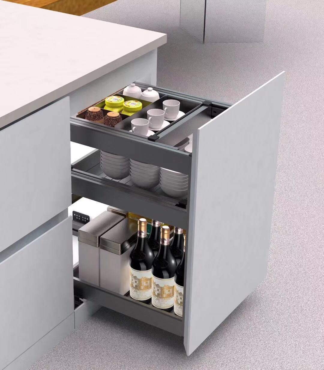 铝合金抽中抽调料拉篮厨房收纳三层储物两层抽拉层调味品收纳拉篮