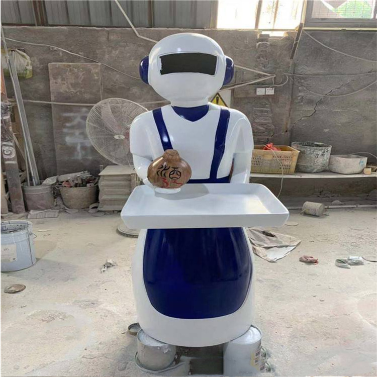 厂家定制玻璃钢卡通机器人雕塑模型大厅迎宾智能机器人外壳雕塑