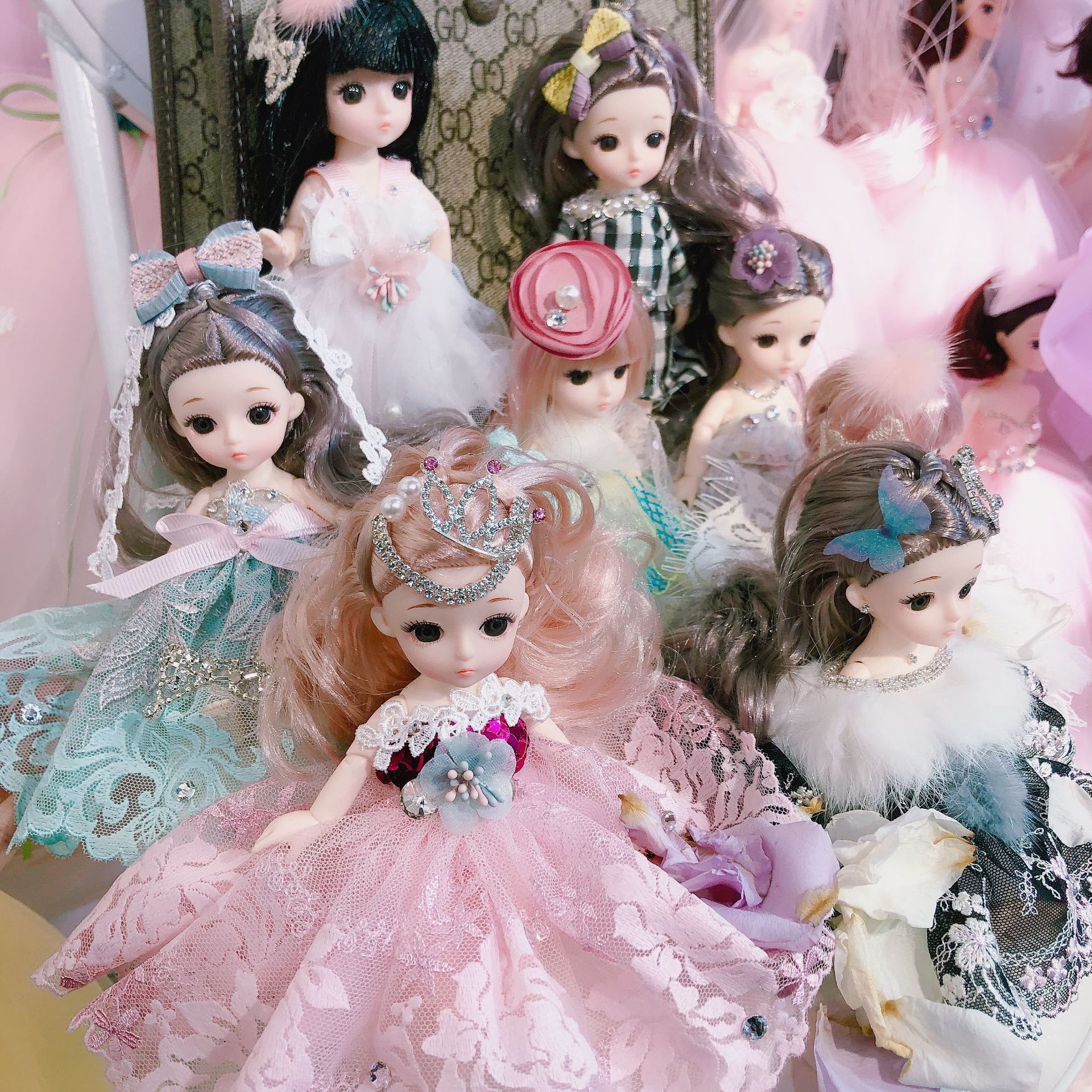 16寸q版bjd芭芘洋娃娃公主盒套装女儿童生日礼物汽车摆件玩具国庆