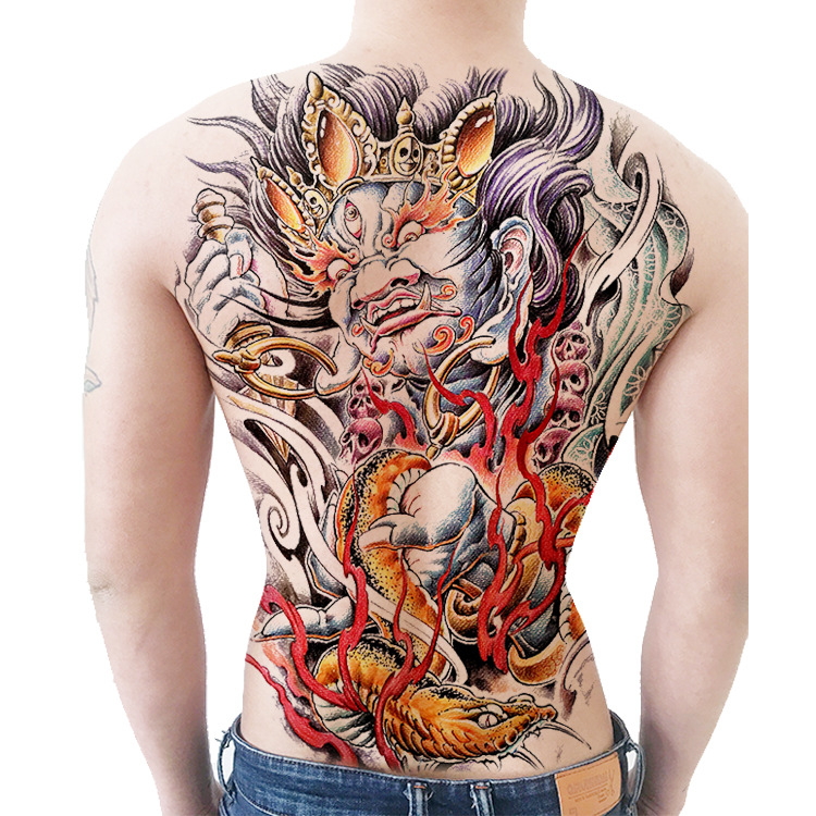 满背纹身贴马王爷鬼神男女防水持久仿真刺青纹身贴纸彩绘