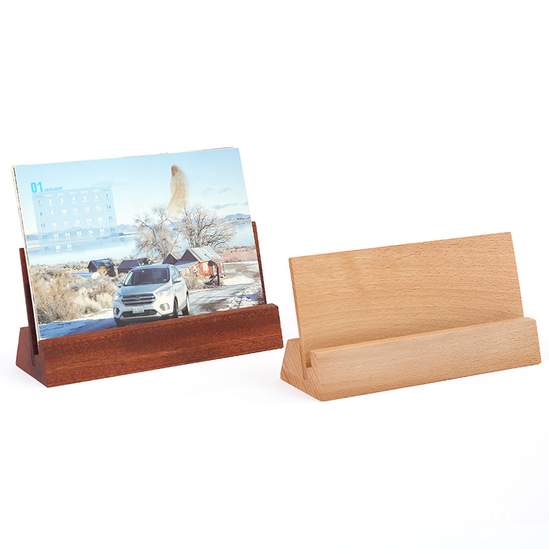 实木底座定制台历座照片留言夹名片明信片桌面便签木质卡片座广告