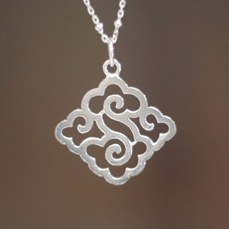 跨境批发创意设计手工纯银饰品s925几何菱形祥云吊坠民族风格