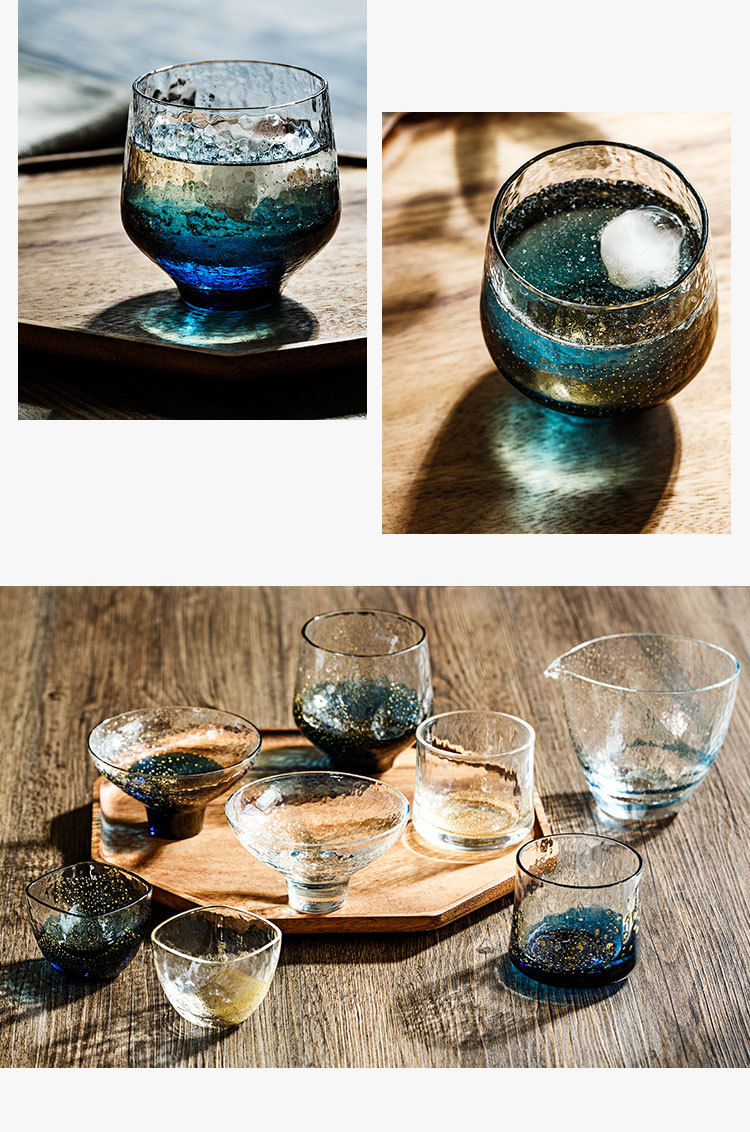 日本进口东洋佐佐木玻璃杯 八千代窑星辰杯 洋酒杯 金箔手工杯