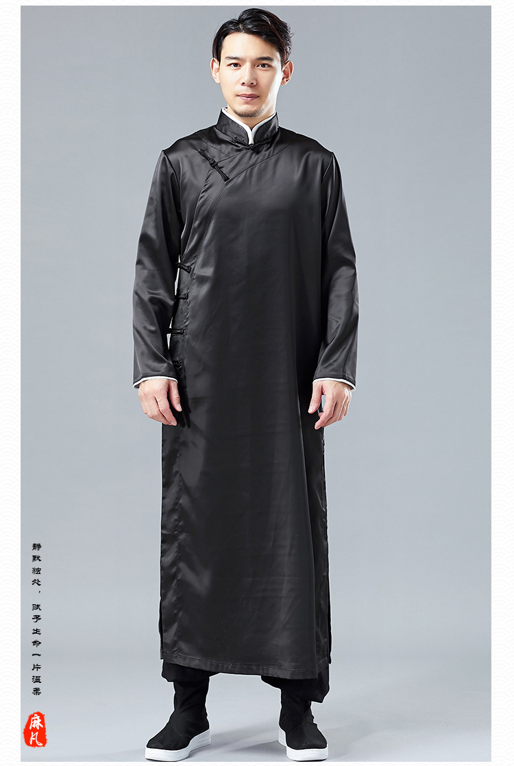 中老年民国风缎面长衫 男2019原创新款唐装 中国风相声服马褂