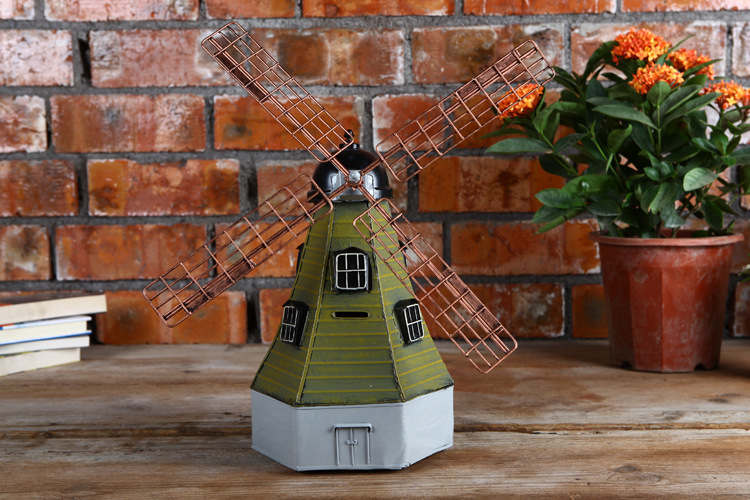 欧式复古怀旧创意荷兰风车铁艺模型工艺道具咖啡厅酒吧装饰品摆件